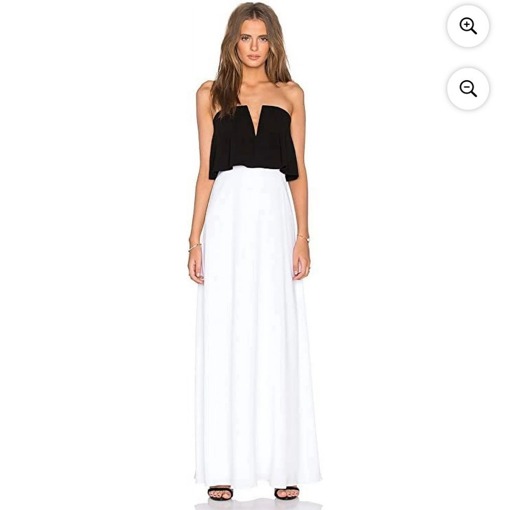 BCBGMAXAZRIA Elegant Alyse Strapless Color-Blocked Gown, 12 White/Black